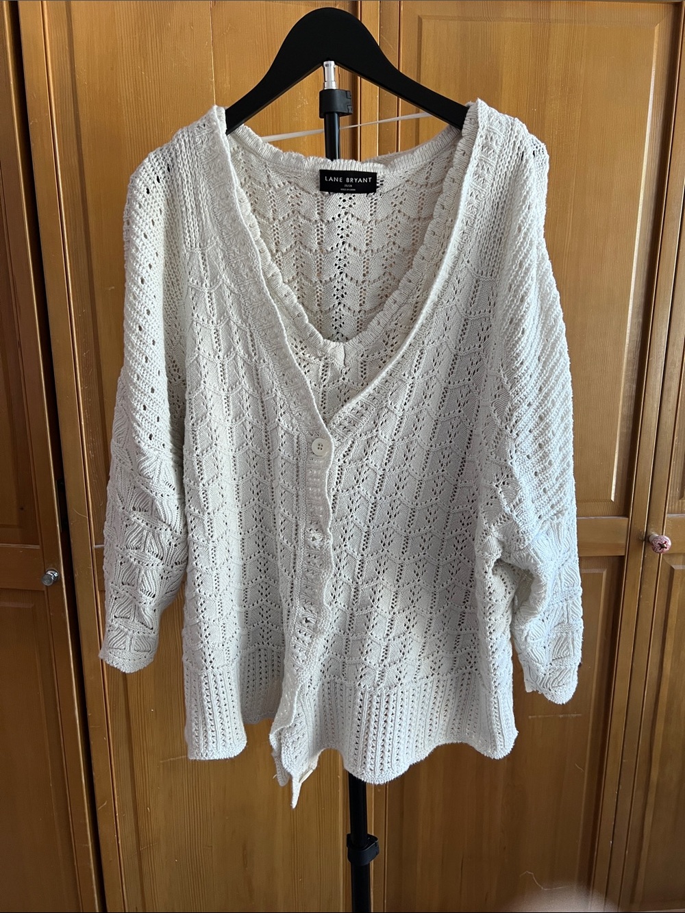 Lane Bryant Ivory Open-Knit Button Cardigan Set